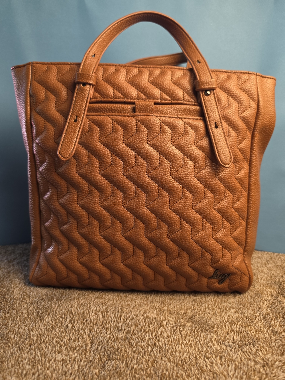 Lug Charter Classic VL Vegan Leather Convertible Tote Bag Spiced Caramel Zebra